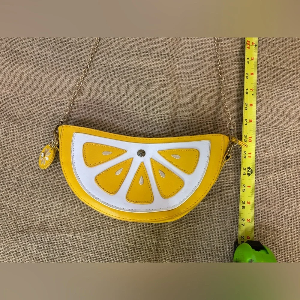 🍋 Women Lemon Slice Shape PU Leather Mini Cross Body Bag Shoulder Chain Bag - Picture 10 of 16